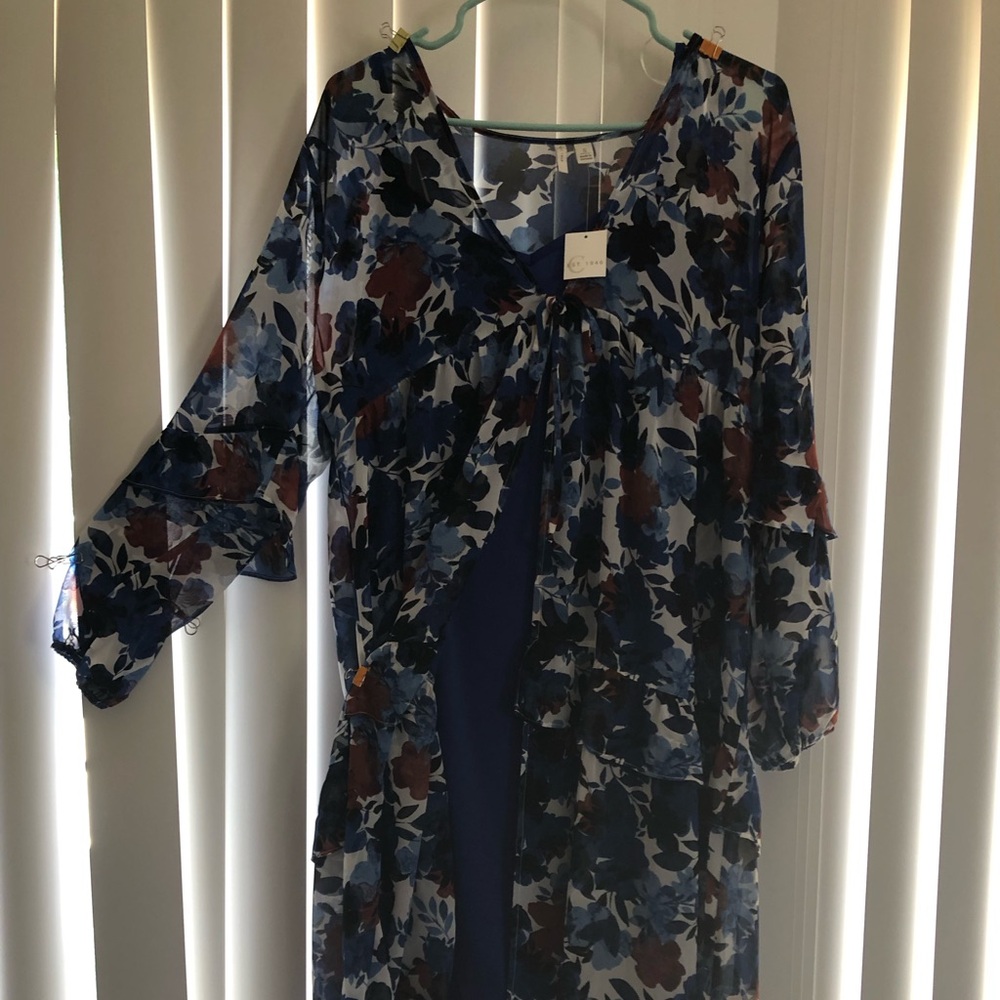 Floral Sheer Kimono in Blue and Red
